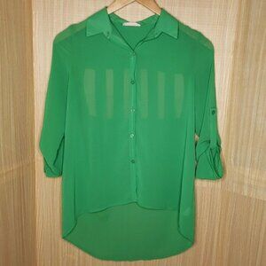 Lush Green Semi Sheer Blouse With Back Cutouts